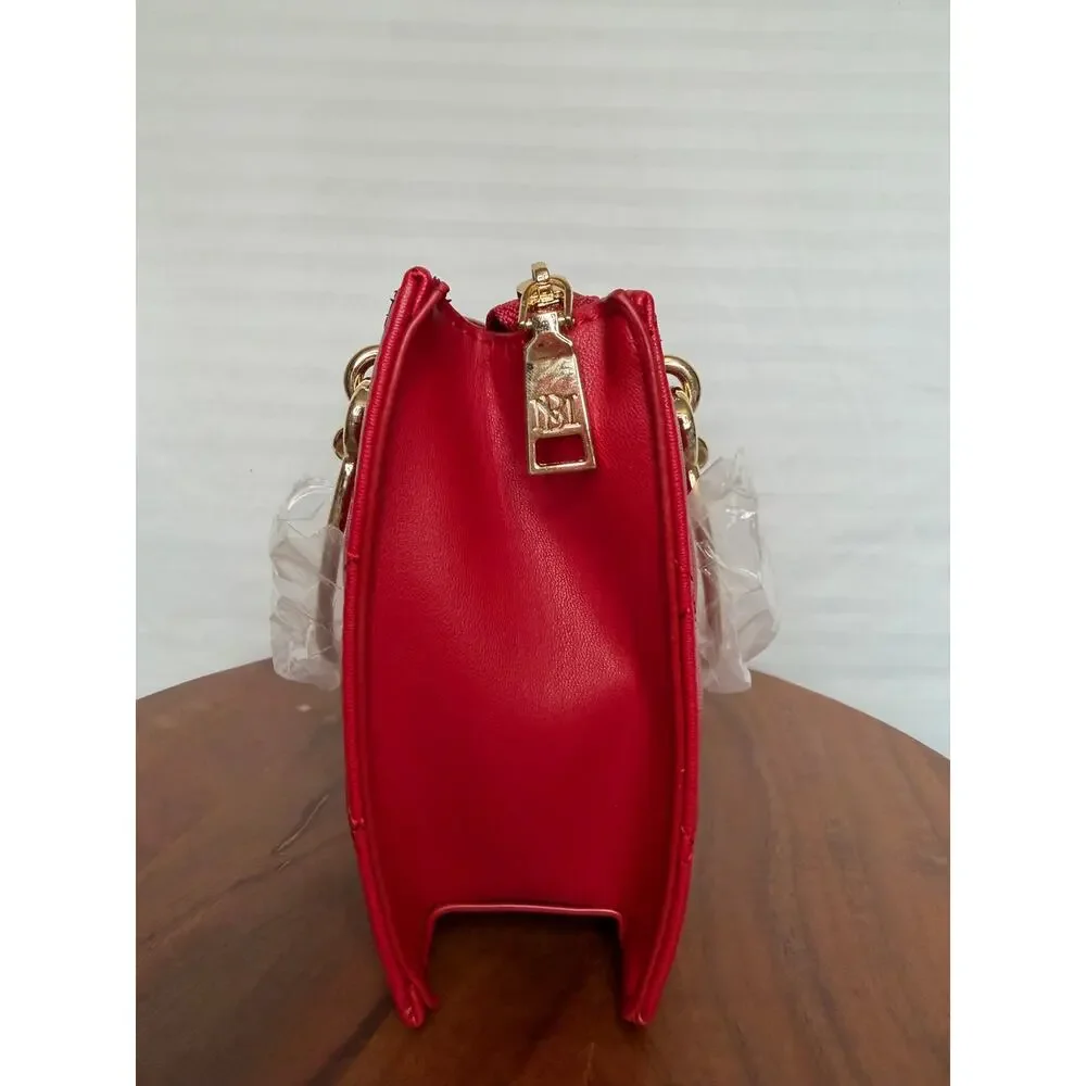 Badgley Mischka Red Quilted Studded Top Handle Satchel Crossbody NWT $129